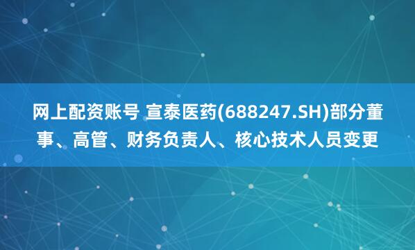网上配资账号 宣泰医药(688247.SH)部分董事、高管、财务负责人、核心技术人员变更